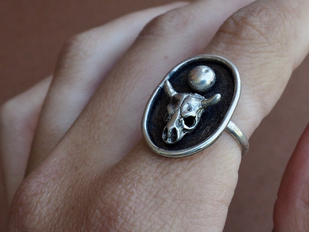 Sterling Bull Skull Ring