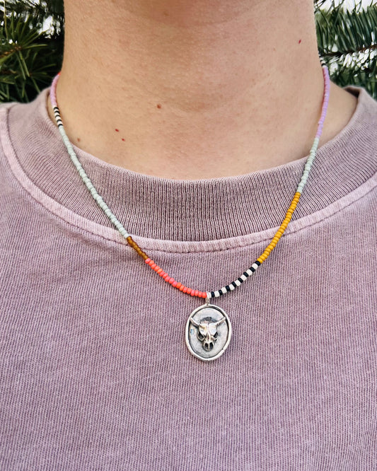 Bull Necklace Celadon/Plumeria